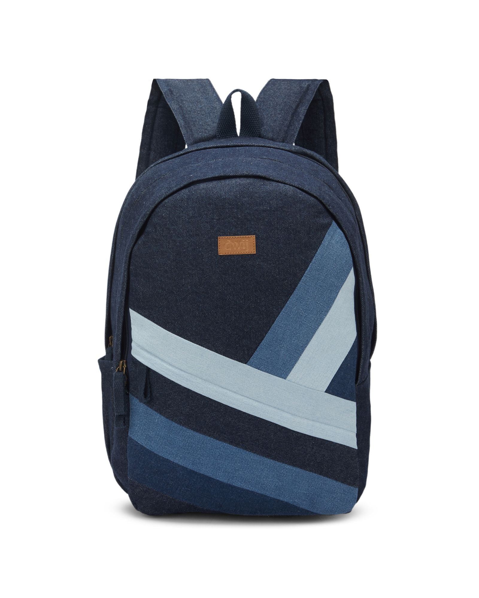 Upcycled Unisex Diagonal Striped Denim Travel Backpack - Dwij - 