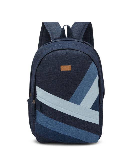 Upcycled Unisex Diagonal Striped Denim Travel Backpack - Dwij - 