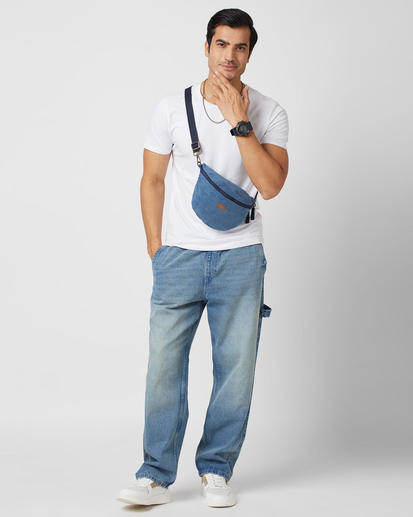Upcycled Unisex Fanny pack/Waist Pouch Light Blue Sling Bag - Dwij - 
