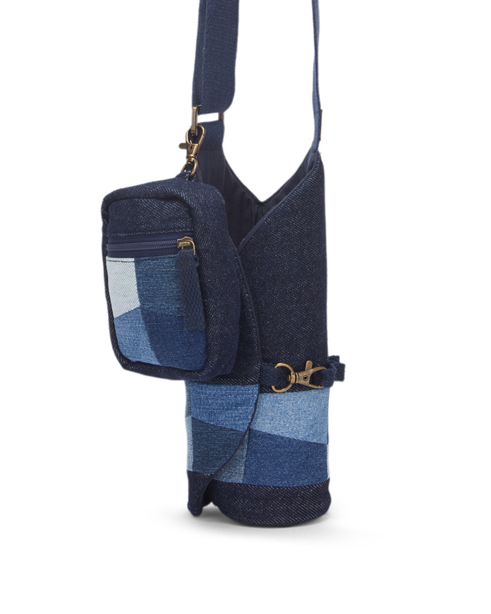 Upcycled Unisex Patched Bottle Holder With Coin Pouch - Dwij - 