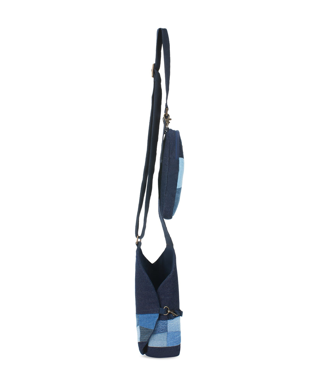 Upcycled Unisex Patched Bottle Holder With Coin Pouch - Dwij -