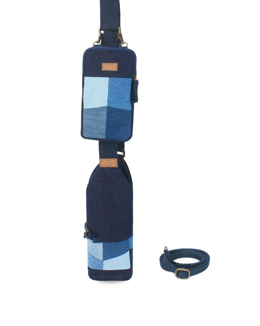 Upcycled Unisex Patched Bottle Holder With Coin Pouch - Dwij -