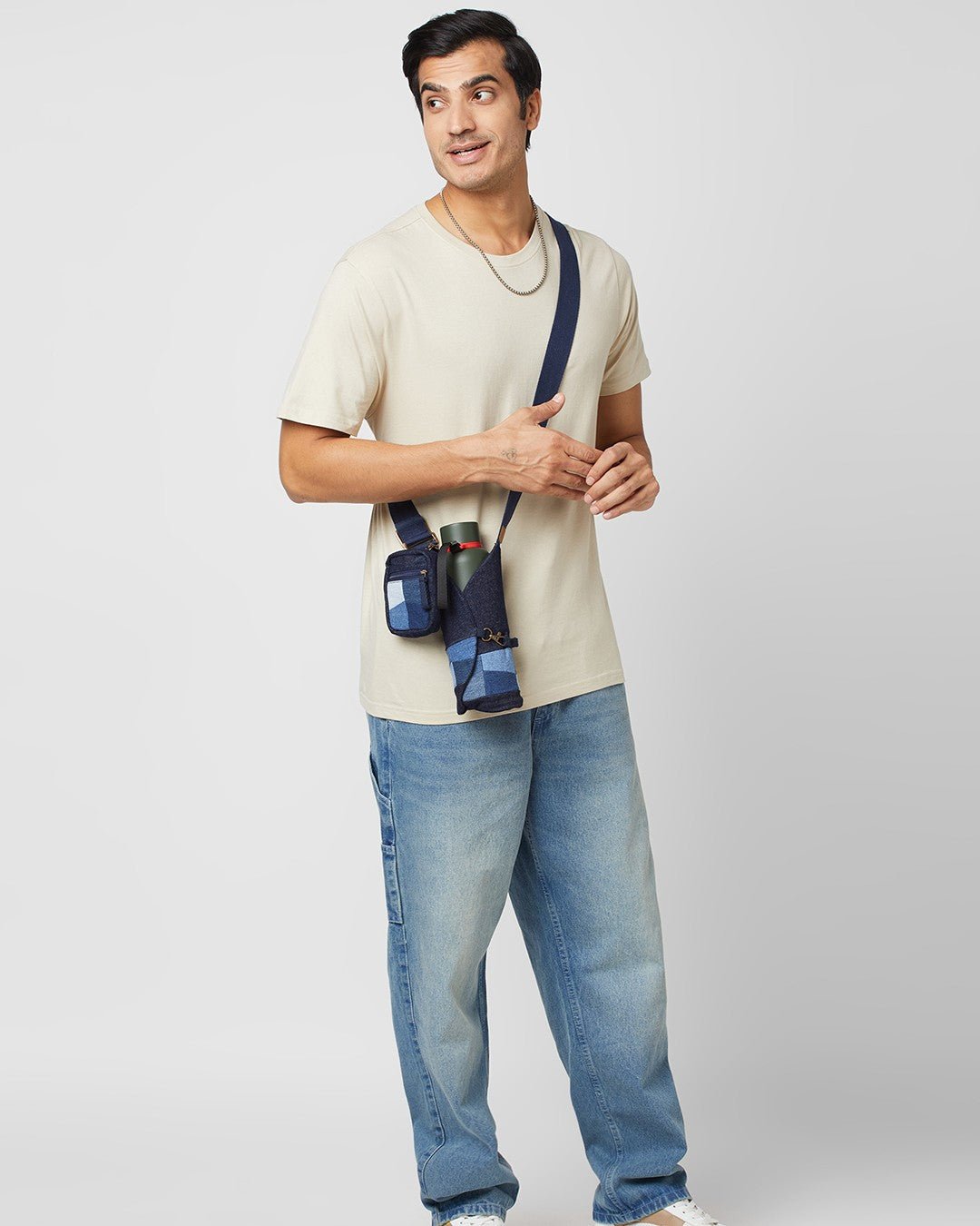 Upcycled Unisex Patched Bottle Holder With Coin Pouch - Dwij - 