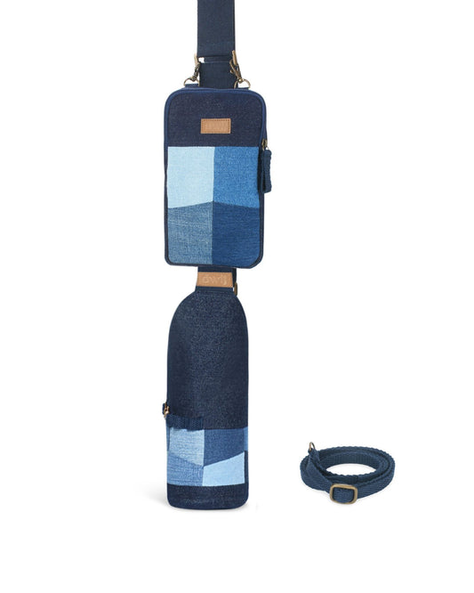 Upcycled Unisex Patched Bottle Holder With Mobile Sling or Coin Pouch - Dwij -