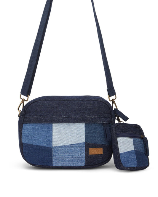 Upcycled Unisex Patched Denim Crossbody Sling with pouch - Dwij - 